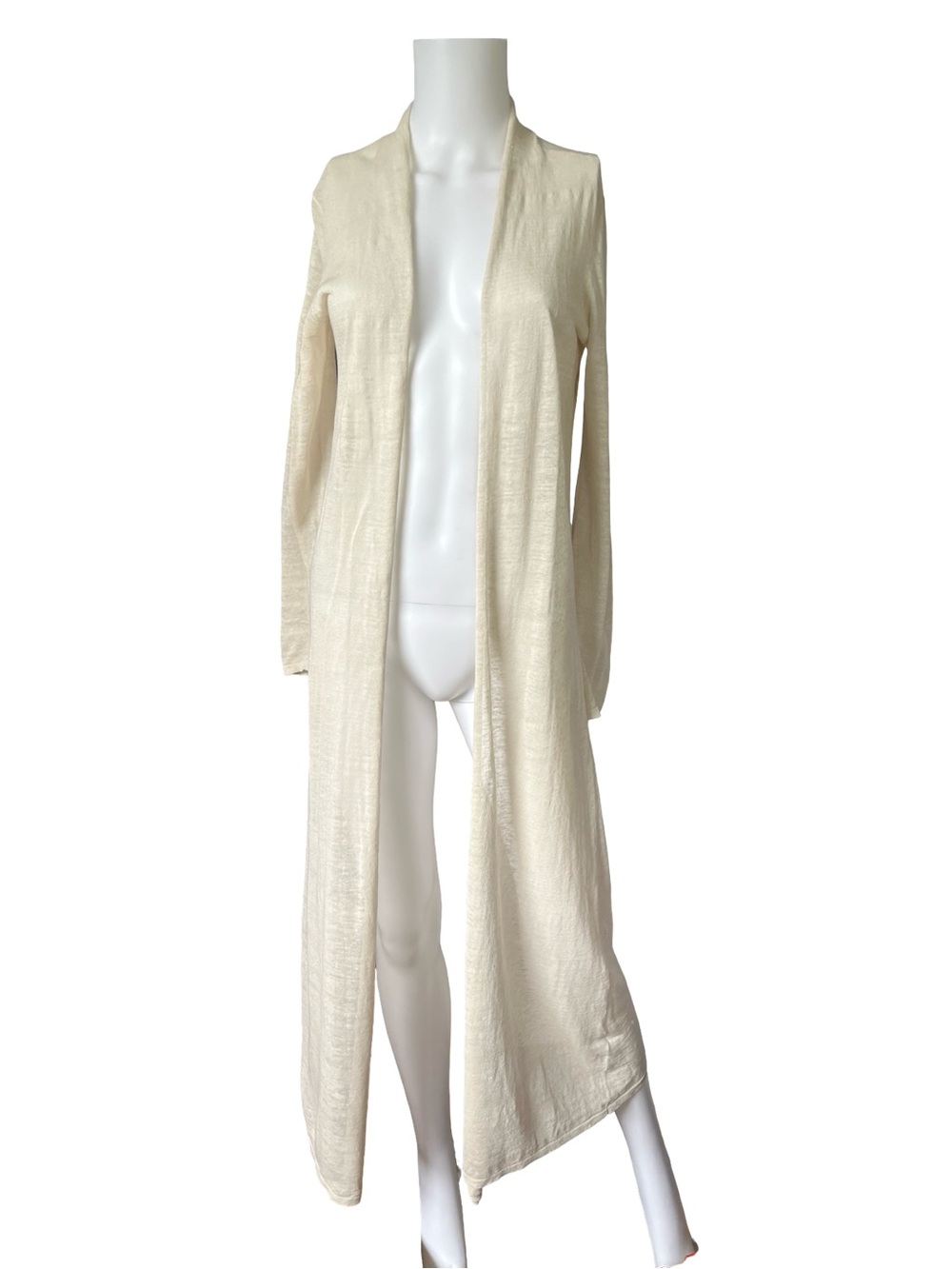 Eileen Fisher Long Tan Cardigan Sweater Lightweight Linen Blend Womens Size XXS
